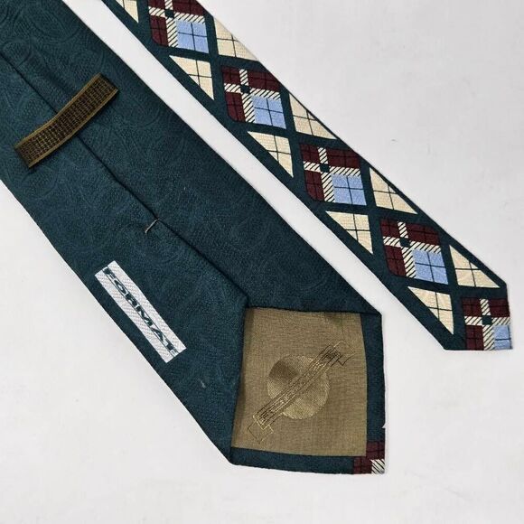 FORMAT JAPAN SILK TIE GREEN CREAM TARTAN PLAID TEXTURED SATIN 4" X 58" - Picture 2 of 3